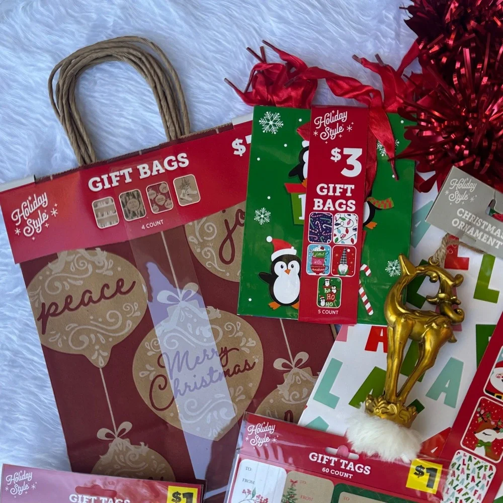 Festive Holiday Gift Bag Set with Red and Gold Accents